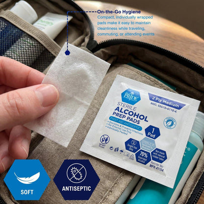 MED PRIDE Alkoholtupfer, medizinische Qualität, steril, einzeln verpackt, mittelgroß, 2-lagig (500 Stück, Packung mit 1)
