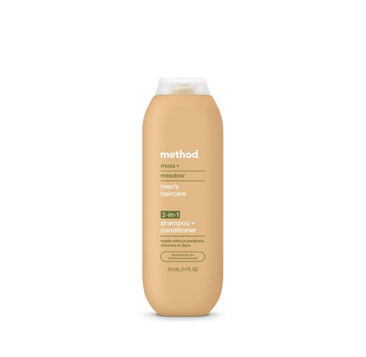 Method Men 2-in-1 Shampoo und Conditioner, Moss + Meadow – Reinigt und pflegt mit Argan- und Jojobaöl – Ohne Parabene – 414 ml