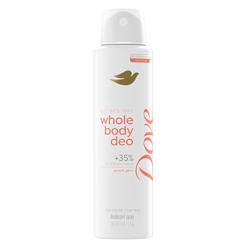 Dove Whole Body Deo Alkoholfreies Deodorant Spray für Frauen – 72-Stunden-Geruchskontrolle, Pfirsichglanz, 118 ml