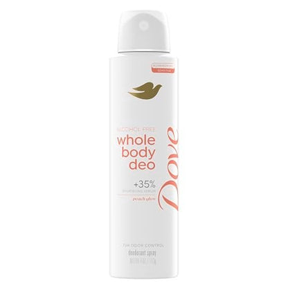 Dove Whole Body Deo Alkoholfreies Deodorant Spray für Frauen – 72-Stunden-Geruchskontrolle, Pfirsichglanz, 118 ml