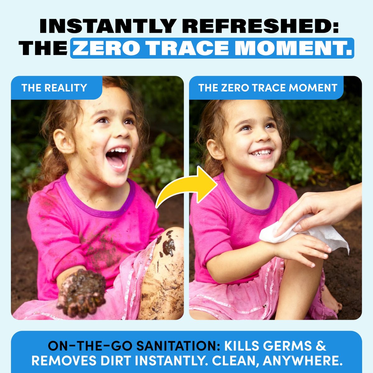 Zero Trace Pocket Hand Sanitizer Tücher – Alkoholfrei & Duftstofffrei – Tötet 99,9 % der Keime – Sicher für Kinder & empfindliche Haut – Reisetücher – 60 Stück (10 Packungen à 6) – TSA-geprüft