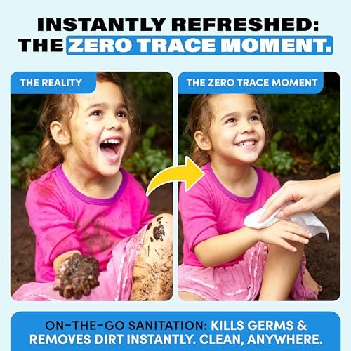 Zero Trace Pocket Hand Sanitizer Tücher – Alkoholfrei & Duftstofffrei – Tötet 99,9 % der Keime – Sicher für Kinder & empfindliche Haut – Reisetücher – 60 Stück (10 Packungen à 6) – TSA-geprüft