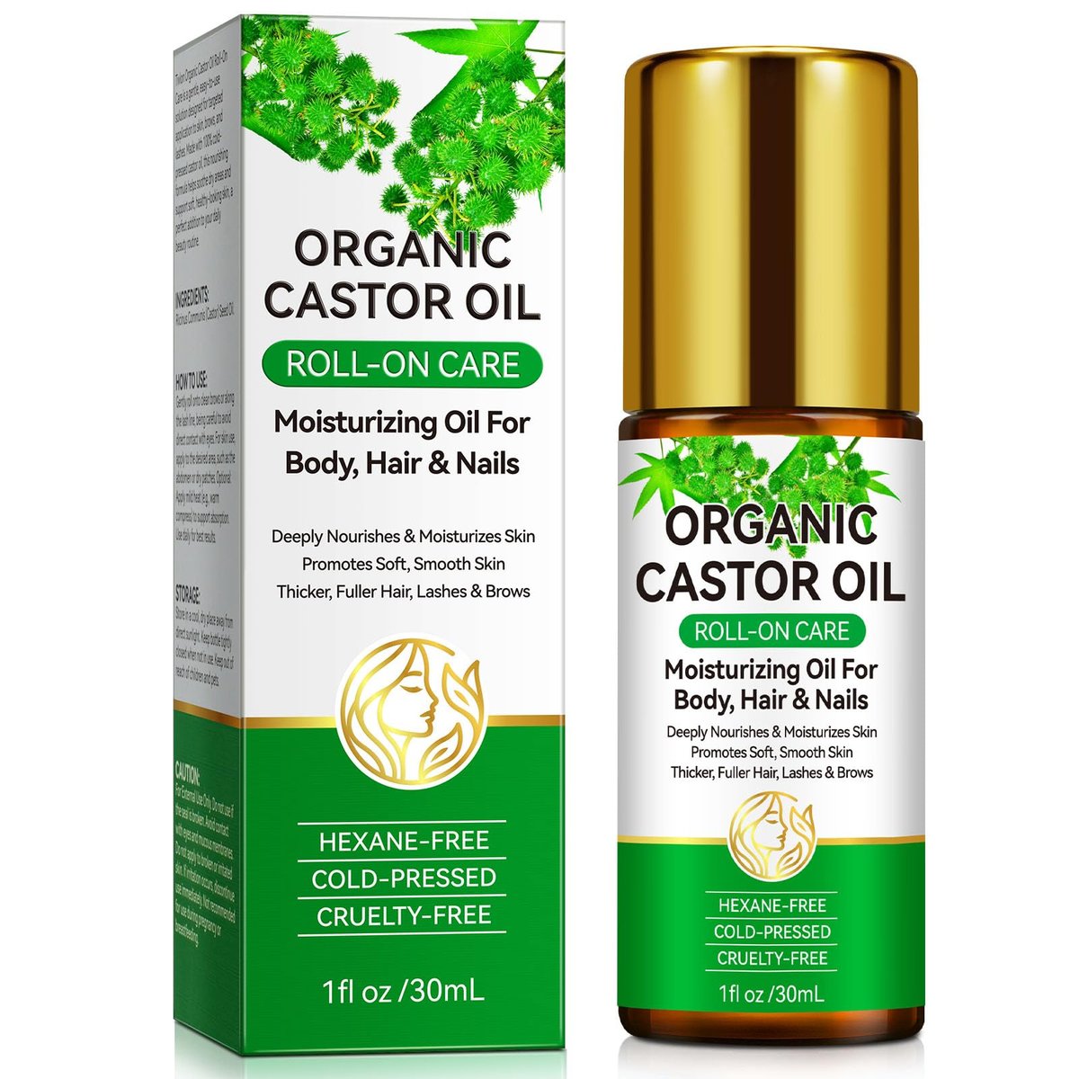 Acorn + Oak Bio Rizinusöl 30 ml – 100% rein, kaltgepresst für Haarwachstum, Augenbrauen & Wimpern – Natürlicher Feuchtigkeitsspender für Haut & Nägel – Roll-On Glasflasche, Mehrzweckpflege