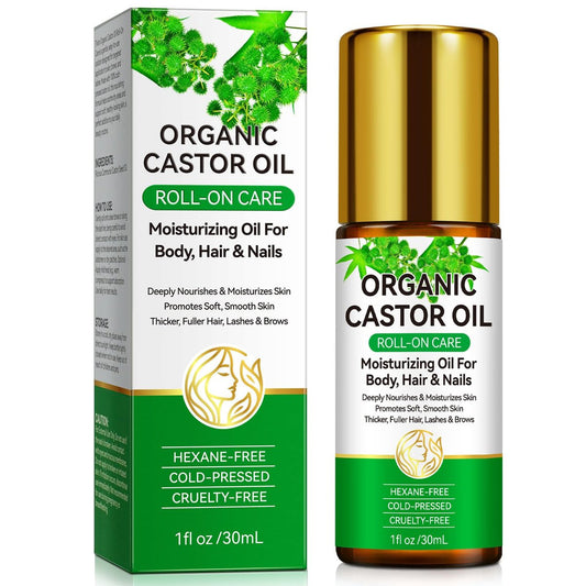 Acorn + Oak Bio Rizinusöl 30 ml – 100% rein, kaltgepresst für Haarwachstum, Augenbrauen & Wimpern – Natürlicher Feuchtigkeitsspender für Haut & Nägel – Roll-On Glasflasche, Mehrzweckpflege