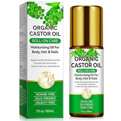 Acorn + Oak Bio Rizinusöl 30 ml – 100% rein, kaltgepresst für Haarwachstum, Augenbrauen & Wimpern – Natürlicher Feuchtigkeitsspender für Haut & Nägel – Roll-On Glasflasche, Mehrzweckpflege
