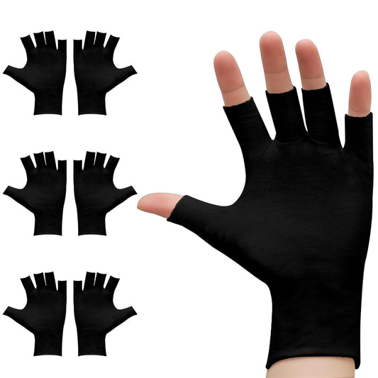 3 Paar fingerlose Baumwollhandschuhe, schwarz, Feuchtigkeitshandschuhe für Ekzeme, mit abgeschnittenen Fingerspitzen für nächtliche Hydratation, passen für trockene Hände