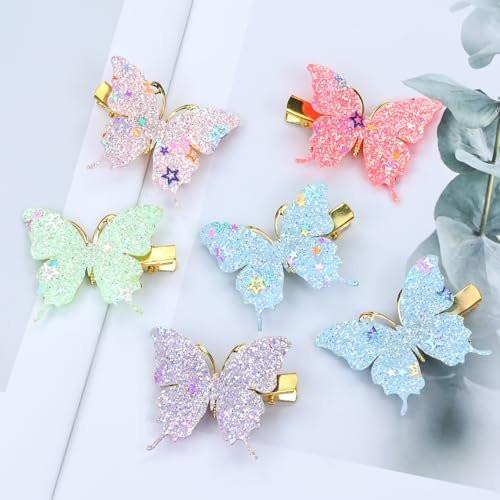 Dizila 36 Stücke / 18 Paare 5,2 cm Y2K Glitzer-Sequins-Schmetterlings-Haarclips für Mädchen, Kleinkinder, Kinder, Teenager, Frauen