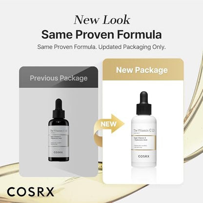 COSRX Pure Vitamin C 13% Serum (Erneuerte Formel) mit Vitamin E & Hyaluronsäure – Koreanisches Vitamin C Serum, feuchtigkeitsspendendes Gesichtsserum gegen feine Linien, ungleichmäßigen Hautton & stumpfe Haut, 0,67 fl.oz, Koreanische Hautpflege