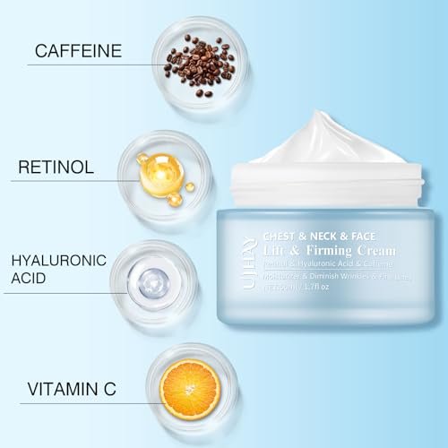 Retinol Halscreme - Hyaluronsäure & Koffein Angereicherte Halsstraffende Creme | Anti-Aging 3-in-1 Feuchtigkeitscreme zur Minimierung von feinen Linien, Fältchen und schlaffer Haut für Hals, Dekolleté und Gesicht (50ml/1.7oz)