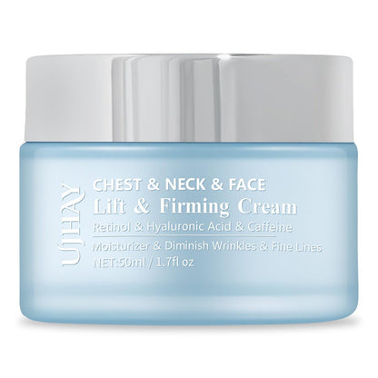 Retinol Halscreme - Hyaluronsäure & Koffein Angereicherte Halsstraffende Creme | Anti-Aging 3-in-1 Feuchtigkeitscreme zur Minimierung von feinen Linien, Fältchen und schlaffer Haut für Hals, Dekolleté und Gesicht (50ml/1.7oz)