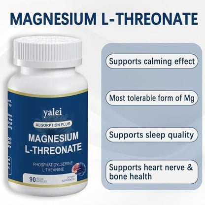 Magnesium L-Threonat 2.000 mg & Magnesiumglycinat 400 mg | 90 Kapseln | Für Muskeln, Schlaf & kognitive Gesundheit | Hoch bioverfügbar | Non-GMO, glutenfrei