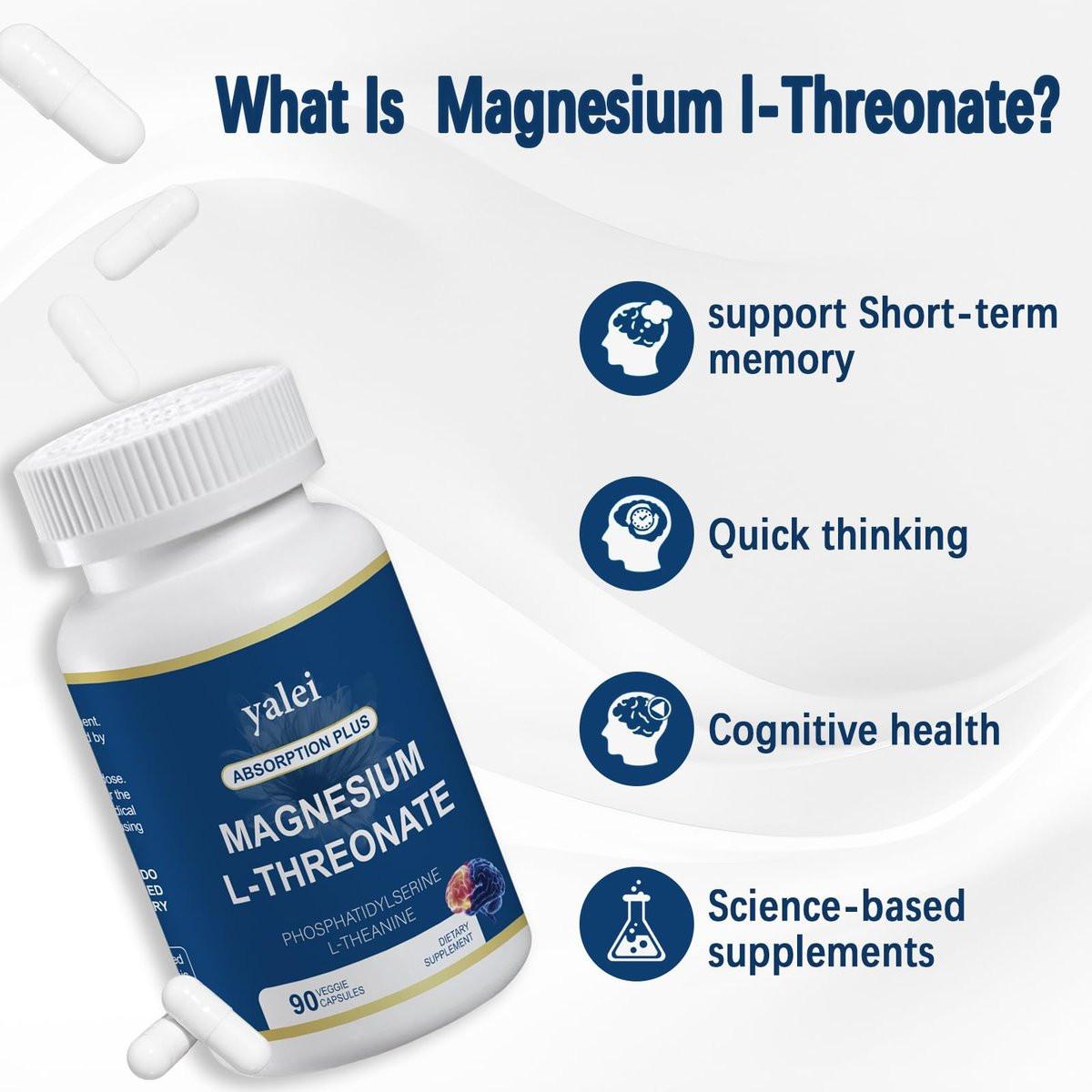 Magnesium L-Threonat 2.000 mg & Magnesiumglycinat 400 mg | 90 Kapseln | Für Muskeln, Schlaf & kognitive Gesundheit | Hoch bioverfügbar | Non-GMO, glutenfrei