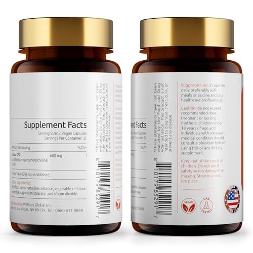 Temimar Alpha GPC 600mg – Bioverfügbare Cholin-Ergänzung für Gedächtnis, Fokus und kognitive Funktion – Glutenfrei, Nicht-GVO, Hergestellt in den USA – 60 vegane Kapseln