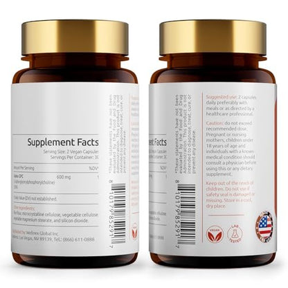 Temimar Alpha GPC 600mg – Bioverfügbare Cholin-Ergänzung für Gedächtnis, Fokus und kognitive Funktion – Glutenfrei, Nicht-GVO, Hergestellt in den USA – 60 vegane Kapseln