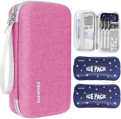 suzamed Insulin Kühlbox Reiseetui, EVA Isolierte Reiseapotheke mit 2 Kühlakkus für Diabetes, Insulin Pen und Zubehör (Pink)