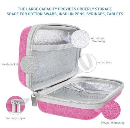 suzamed Insulin Kühlbox Reiseetui, EVA Isolierte Reiseapotheke mit 2 Kühlakkus für Diabetes, Insulin Pen und Zubehör (Pink)