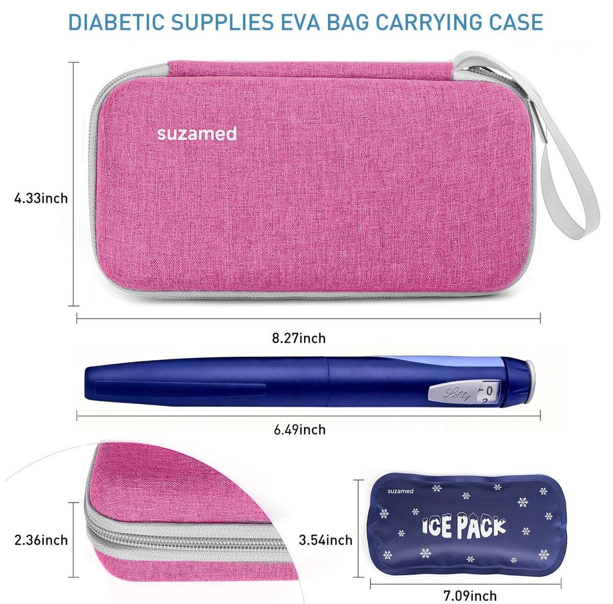 suzamed Insulin Kühlbox Reiseetui, EVA Isolierte Reiseapotheke mit 2 Kühlakkus für Diabetes, Insulin Pen und Zubehör (Pink)
