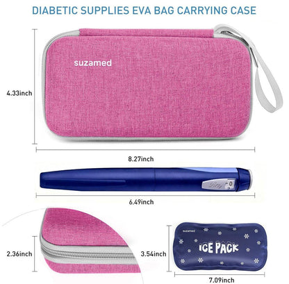 suzamed Insulin Kühlbox Reiseetui, EVA Isolierte Reiseapotheke mit 2 Kühlakkus für Diabetes, Insulin Pen und Zubehör (Pink)