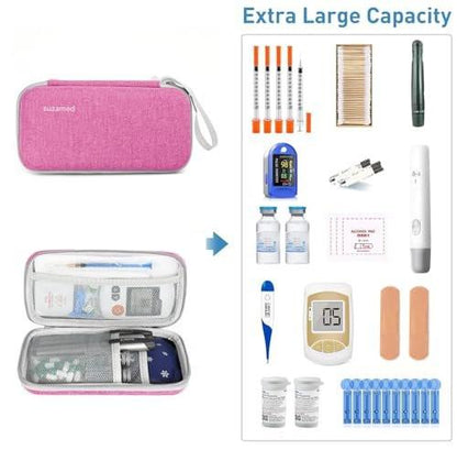 suzamed Insulin Kühlbox Reiseetui, EVA Isolierte Reiseapotheke mit 2 Kühlakkus für Diabetes, Insulin Pen und Zubehör (Pink)