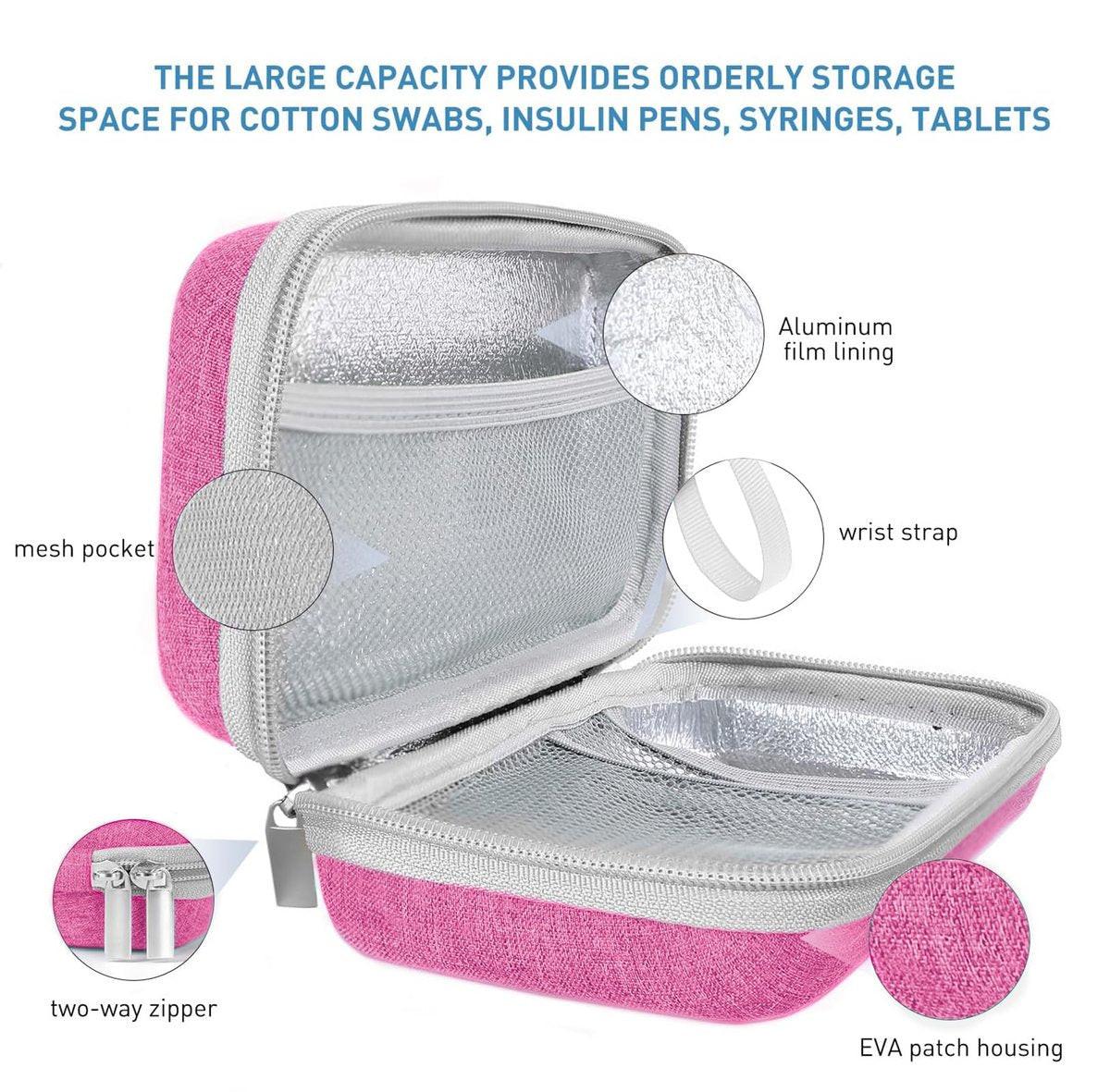 suzamed Insulin Kühlbox Reiseetui, EVA Isolierte Reiseapotheke mit 2 Kühlakkus für Diabetes, Insulin Pen und Zubehör (Pink)