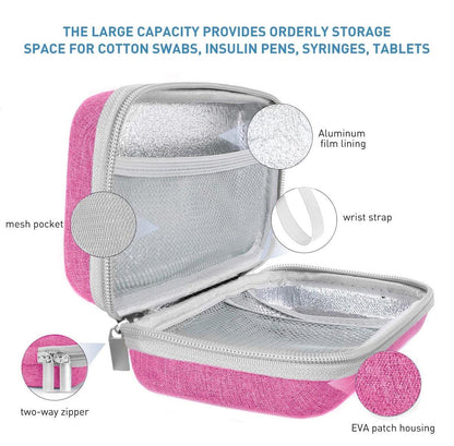 suzamed Insulin Kühlbox Reiseetui, EVA Isolierte Reiseapotheke mit 2 Kühlakkus für Diabetes, Insulin Pen und Zubehör (Pink)