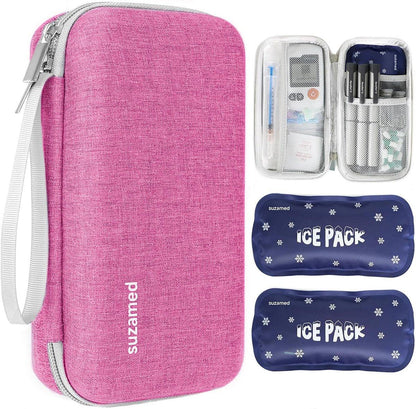 suzamed Insulin Kühlbox Reiseetui, EVA Isolierte Reiseapotheke mit 2 Kühlakkus für Diabetes, Insulin Pen und Zubehör (Pink)
