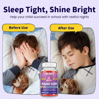 Kids Magnesium Gummies – Magnesiumglycinat Gummibärchen für Kinder mit Zink, Kamille, Omega-3, Vitamin B6, D3 – Für Schlaf, Entspannung, Gehirn, Knochen, Ruhe – Zuckerfrei Erdbeer 60 Stück