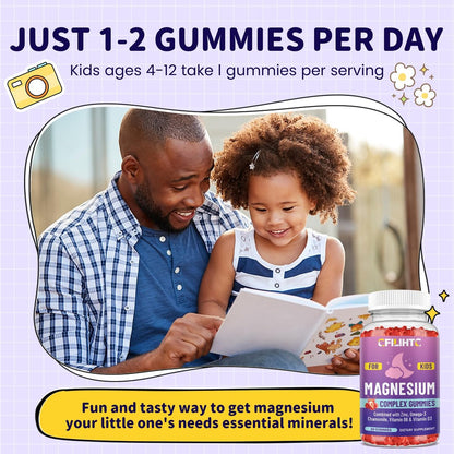 Kids Magnesium Gummies – Magnesiumglycinat Gummibärchen für Kinder mit Zink, Kamille, Omega-3, Vitamin B6, D3 – Für Schlaf, Entspannung, Gehirn, Knochen, Ruhe – Zuckerfrei Erdbeer 60 Stück