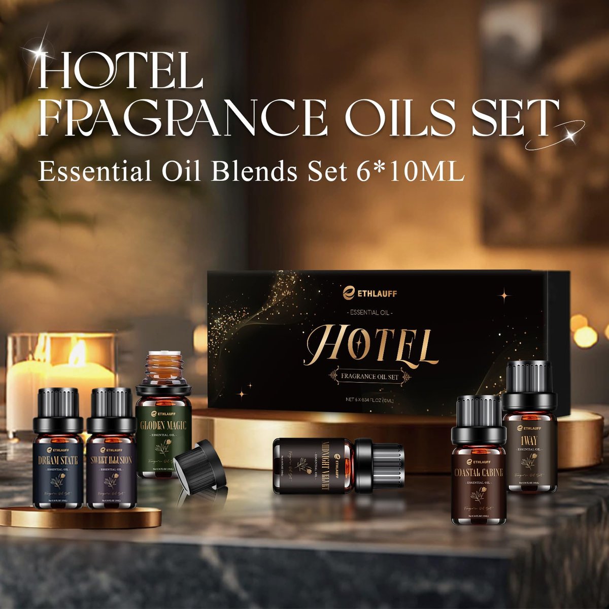 Hotel Collection Diffuser Öl Set – 6x10 ml Duftöl inspiriert von beliebten 5-Sterne-Hotel Düften (My Way, Dream State, Coastal Cabine)