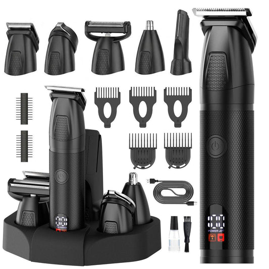 Bomxin Barttrimmer für Herren 6-in-1 Kabelloser wasserdichter elektrischer Haarschneider, Nasen- und Ohrenrasierer, All-in-One-Pflegeset mit LED-Anzeige, USB-wiederaufladbar