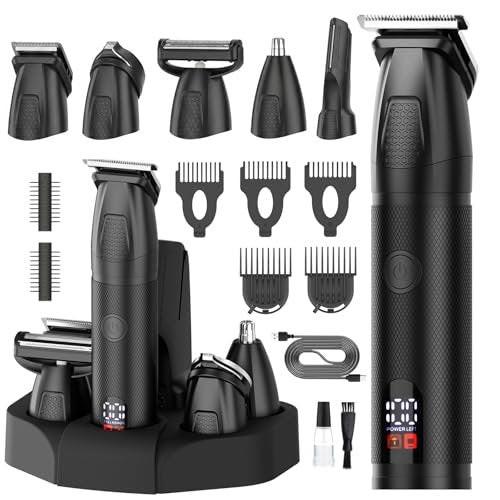 Bomxin Barttrimmer für Herren 6-in-1 Kabelloser wasserdichter elektrischer Haarschneider, Nasen- und Ohrenrasierer, All-in-One-Pflegeset mit LED-Anzeige, USB-wiederaufladbar