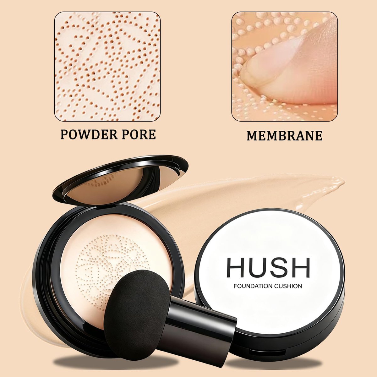 Hush Makeup Foundation für ältere Frauen | Warm – Perfekt für helle/mittlere Hauttöne | Pilzkopf Air Cushion CC Cream - BB Cream Foundation langanhaltend wasserfest feuchtigkeitsspendend leicht