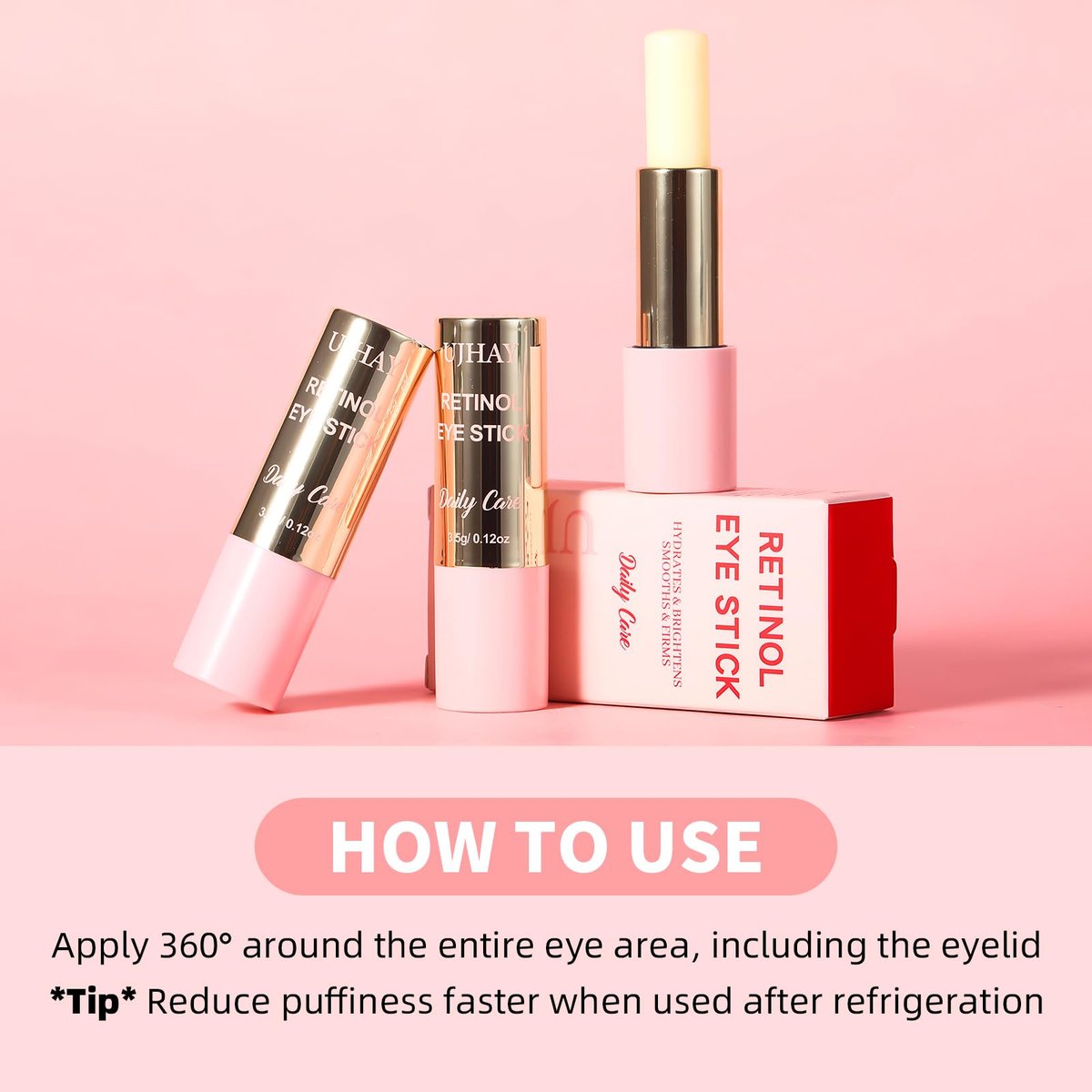 Anti-Aging Retinol Augenstift – Dunkle Augenringe Korrektur & Schwellungen Reduzierer, All-in-One Augenpflegestift für Falten & Tränensäcke, mit Koffein, Vitamin C & Niacinamid, Feuchtigkeitsspendend & Straffend
