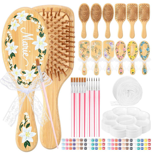 Acellegic 12-teiliges Bambus-Haarbürsten-Mal-Set: Bastelset für DIY-Holzbürsten, Handbemalen, Partybedarf mit Pinseln und Palette