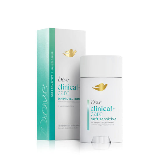 Dove Clinical + Care Antiperspirant Deodorant Invisible Solid Stick für Frauen, Clean Soft, für empfindliche Haut, hypoallergen, 2,6 oz