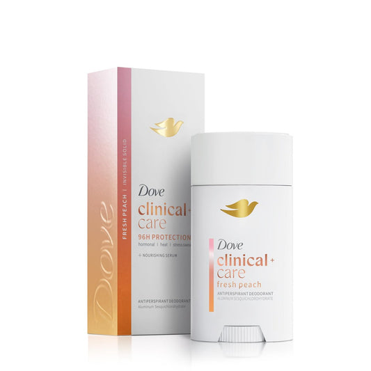 Dove Clinical + Care Antiperspirant Deodorant Unsichtbarer Feststick für Frauen Fresh Peach mit Nährendem Serum 2,6 oz