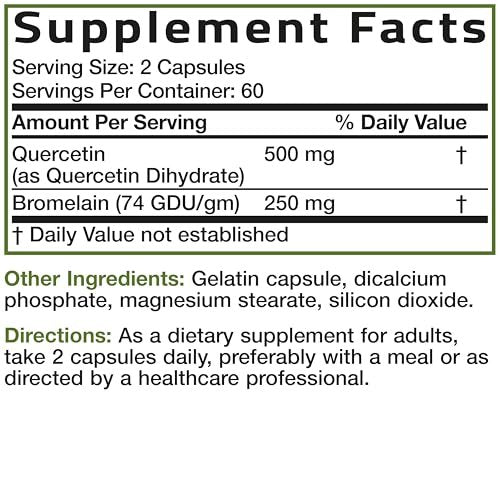 Bronson Quercetin mit Bromelain 2-in-1 Wellness Unterstützung, Non-GMO, 120 Kapseln