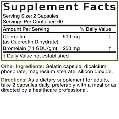 Bronson Quercetin mit Bromelain 2-in-1 Wellness Unterstützung, Non-GMO, 120 Kapseln
