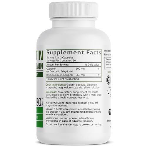 Bronson Quercetin mit Bromelain 2-in-1 Wellness Unterstützung, Non-GMO, 120 Kapseln