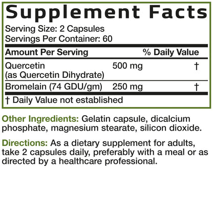 Bronson Quercetin mit Bromelain 2-in-1 Wellness Unterstützung, Non-GMO, 120 Kapseln
