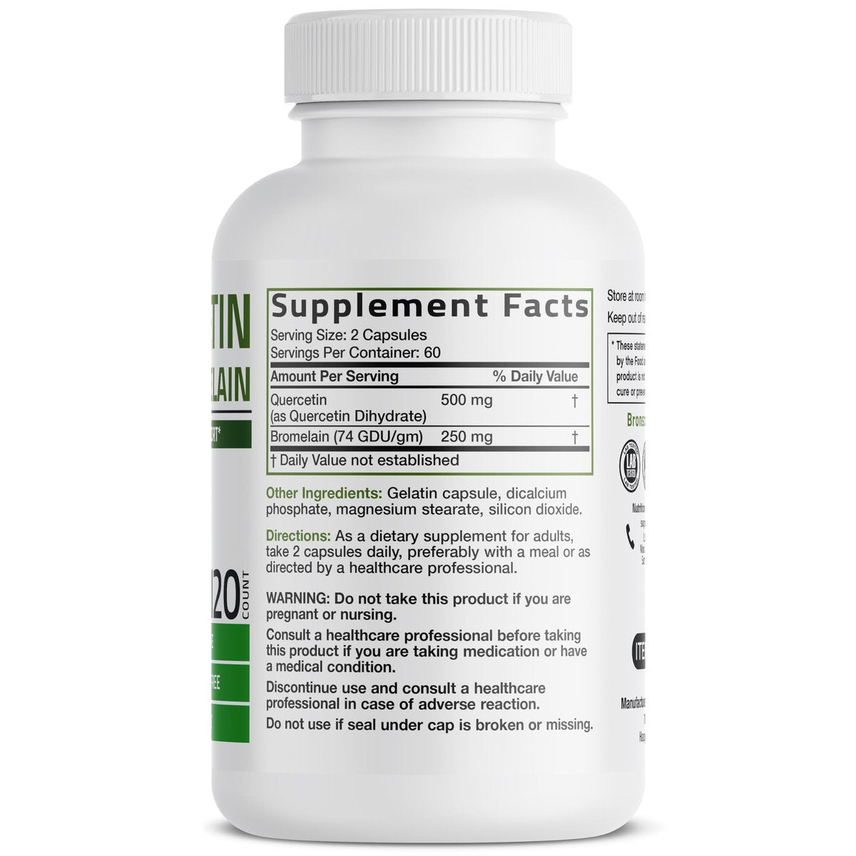 Bronson Quercetin mit Bromelain 2-in-1 Wellness Unterstützung, Non-GMO, 120 Kapseln