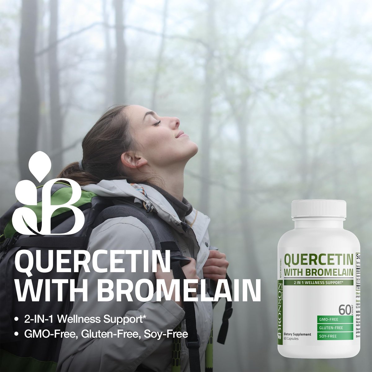 Bronson Quercetin mit Bromelain 2-in-1 Wellness-Unterstützung, Non-GMO, 60 Kapseln