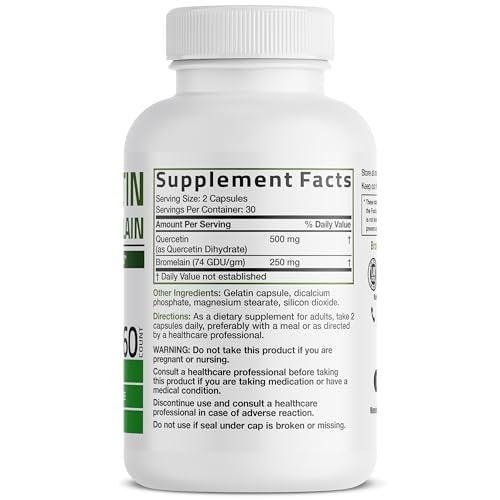 Bronson Quercetin mit Bromelain 2-in-1 Wellness-Unterstützung, Non-GMO, 60 Kapseln