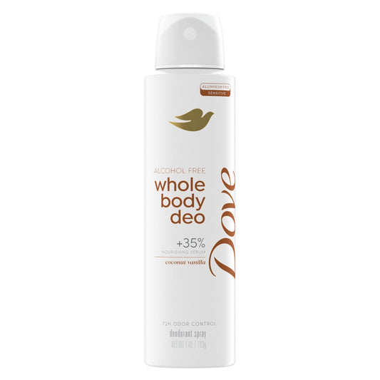 Dove Whole Body Deo Alkoholfreies Deodorant Spray für Frauen – Kokosnuss & Vanille 118 ml