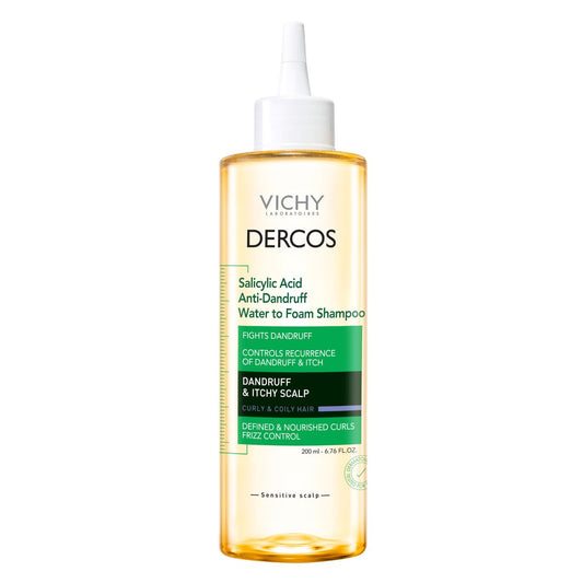 VICHY Dercos Anti-Schuppen Shampoo mit Salicylsäure – Wasser-zu-Schaum-Formel für juckende Kopfhaut und Lockendefinition, 200 ml