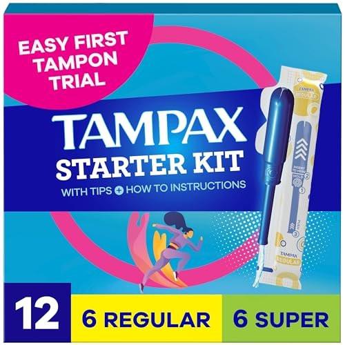 Tampax Starter Kit Multipack, mit LeakGuard Geflecht, Regular/Super Saugstärke, einfacher erster Tampon-Versuch, unparfümiert, 12 Stück