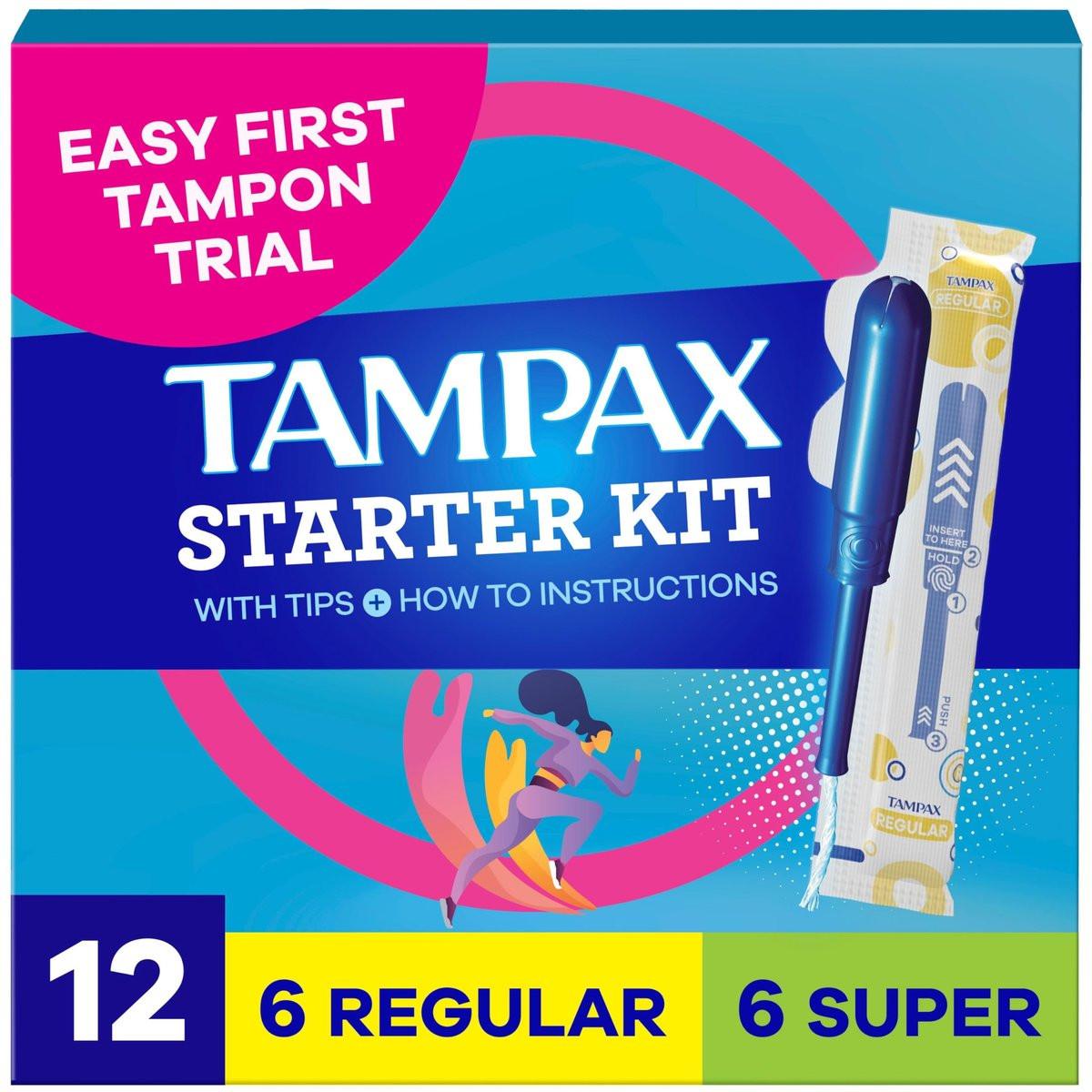 Tampax Starter Kit Multipack, mit LeakGuard Geflecht, Regular/Super Saugstärke, einfacher erster Tampon-Versuch, unparfümiert, 12 Stück