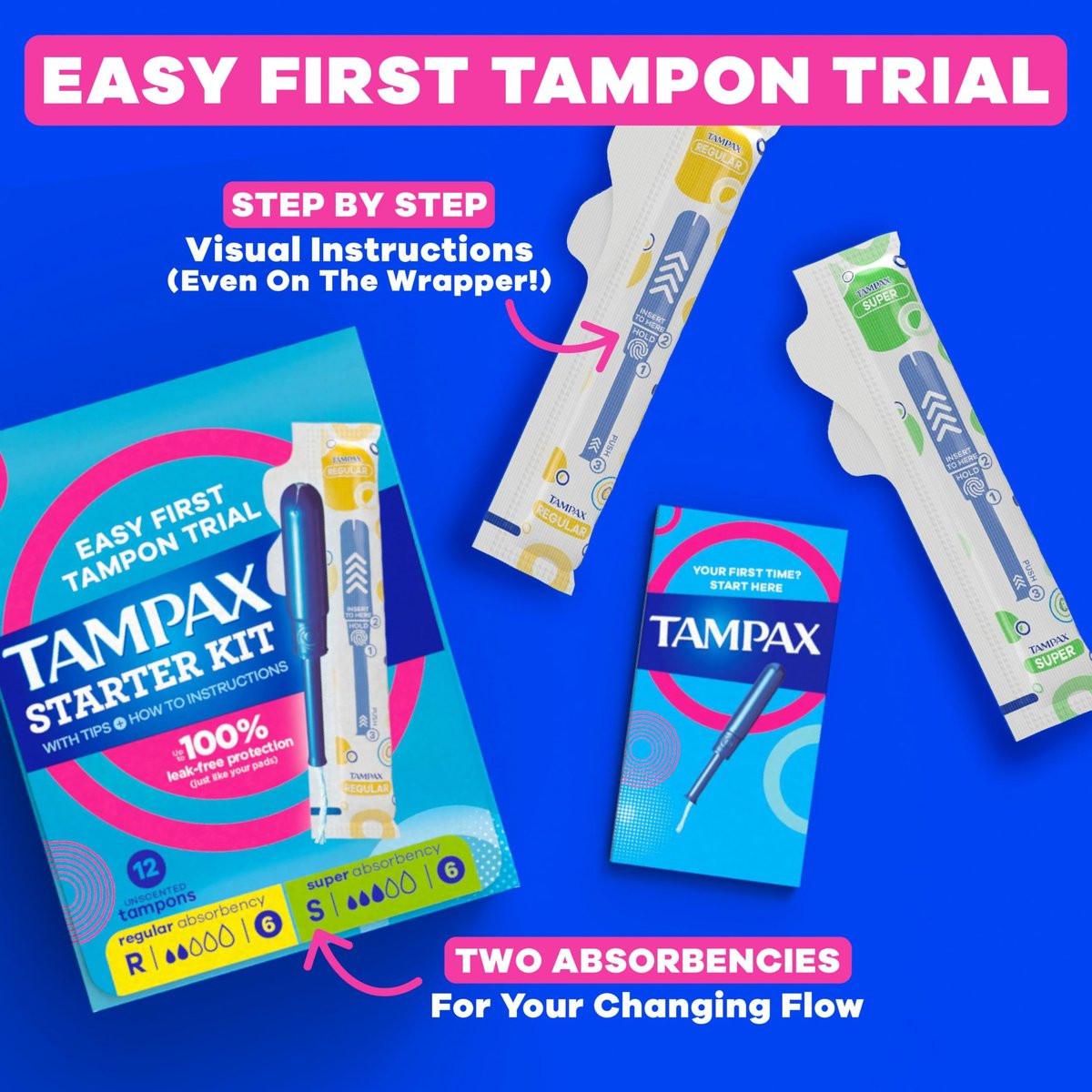 Tampax Starter Kit Multipack, mit LeakGuard Geflecht, Regular/Super Saugstärke, einfacher erster Tampon-Versuch, unparfümiert, 12 Stück