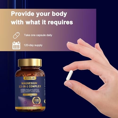 12-in-1 Magnesium Komplex für Frauen und Männer: Magnesiumglycinat 700mg mit Citrat, Malat, Taurat, chelatierte Formen – Hochdosiertes Magnesiumpräparat für Entspannung, Muskeln, Herz – 120 vegane Kapseln