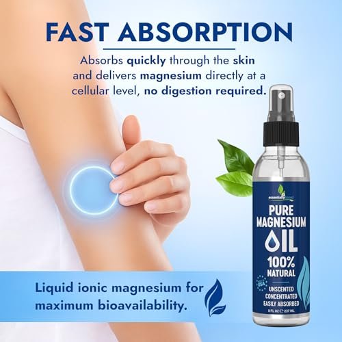 Reines Magnesiumöl Spray 8 oz – Topisches Magnesium für Schlaf & Füße – Extra Stärke – USP-Qualität – 100 % natürliches Öl gegen Muskelschmerzen & Krämpfe – Hergestellt in den USA – 2er-Pack